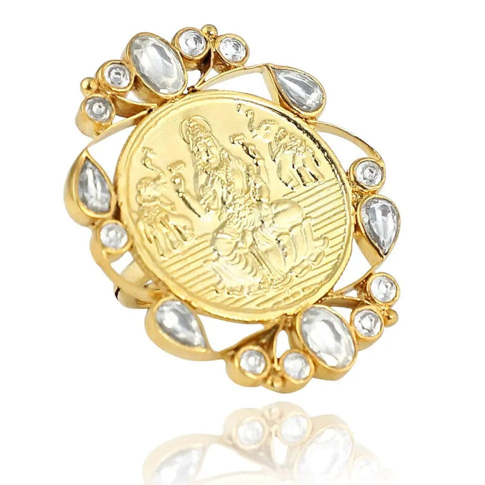 Silver Lakshmi Kundan Ring