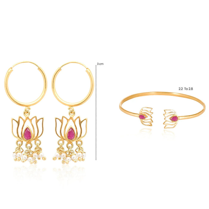 Silver Lotus Bangle And Earring Set