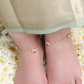 Silver anklet with three lotus kundan motifs, handcrafted in 92.5 silver by Unniyarcha