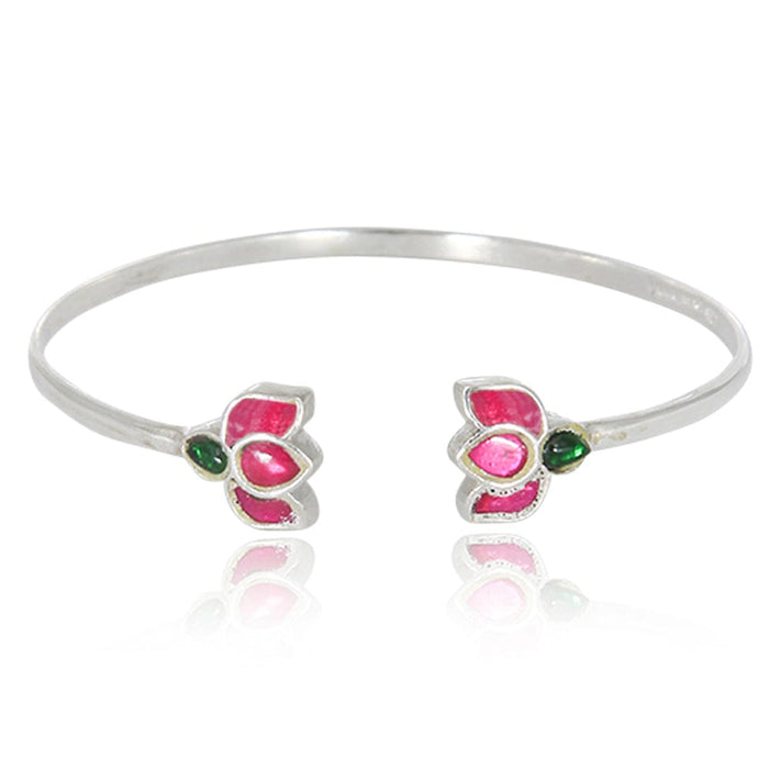 Silver Lotus Kundan Bangle