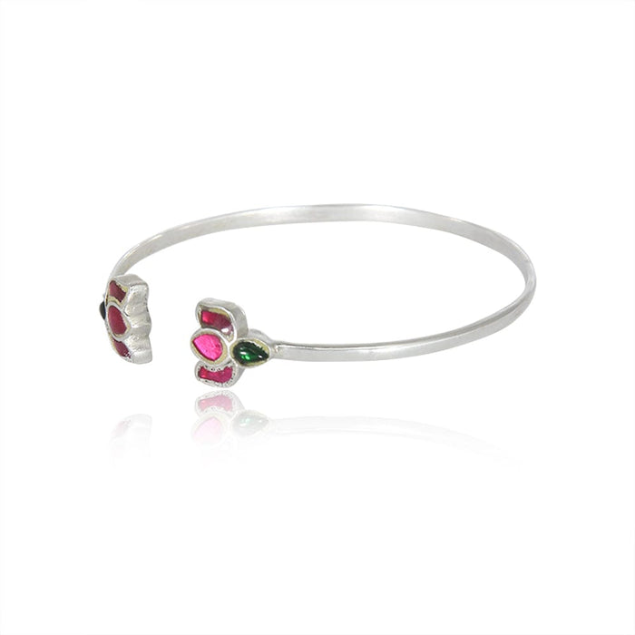 Silver Lotus Kundan Bangle