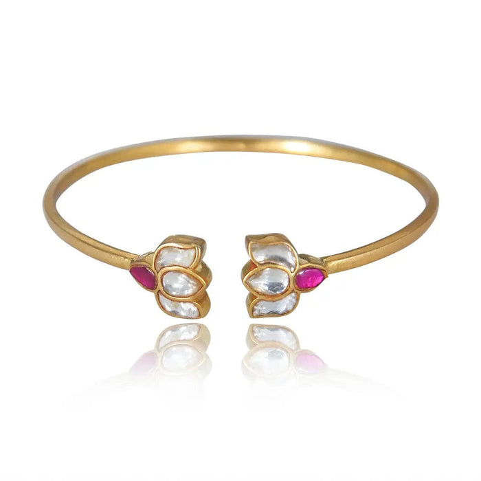 Silver Lotus Polki Bangle