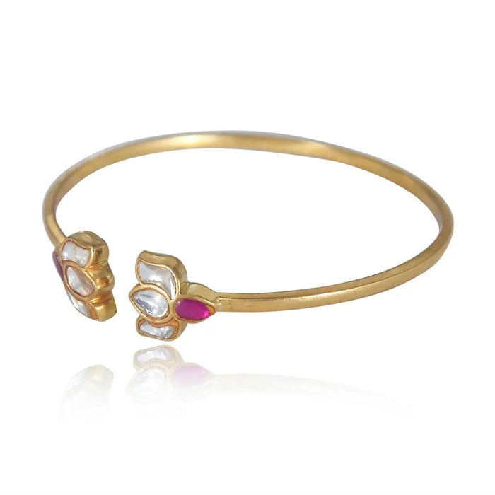 Silver Lotus Polki Bangle