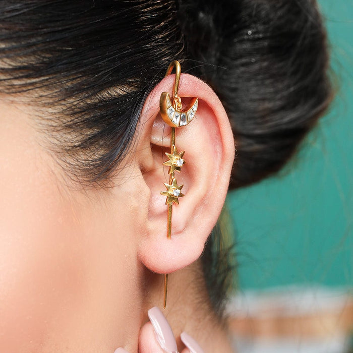 Silver Moon Star Earcuff