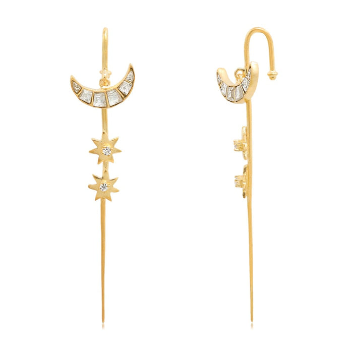 Silver Moon Star Earcuff