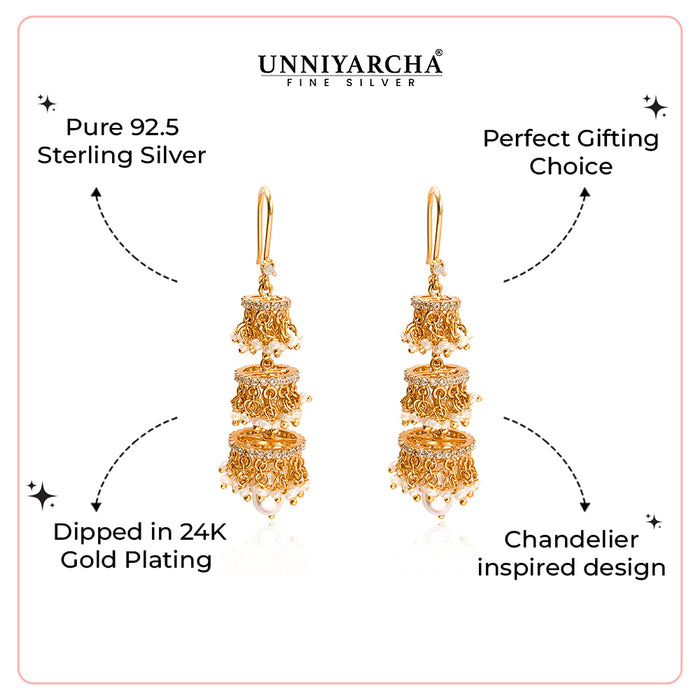 Silver Pearl Chandelier Earrings
