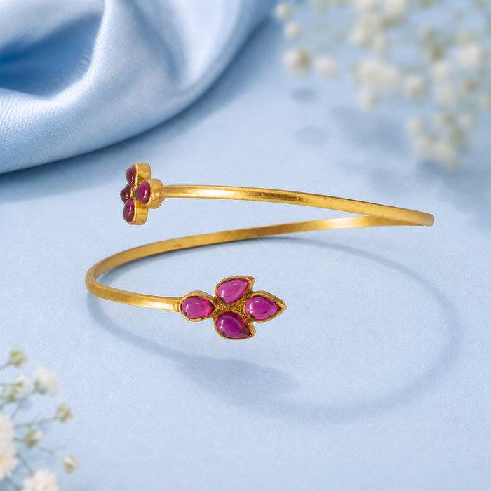 Silver Pink Flower Bangle
