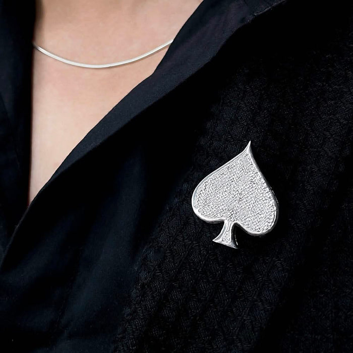 Silver Spade Zircon Brooch