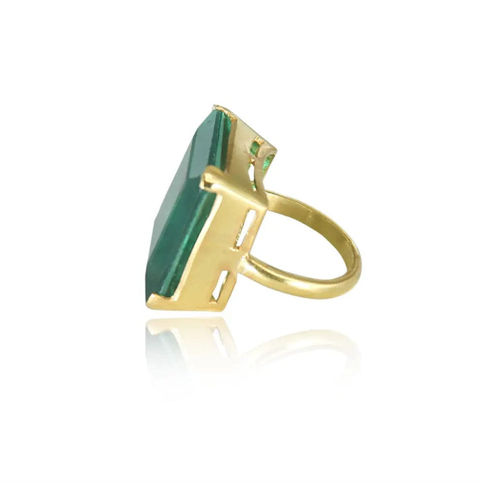 Silver Square Green Ring