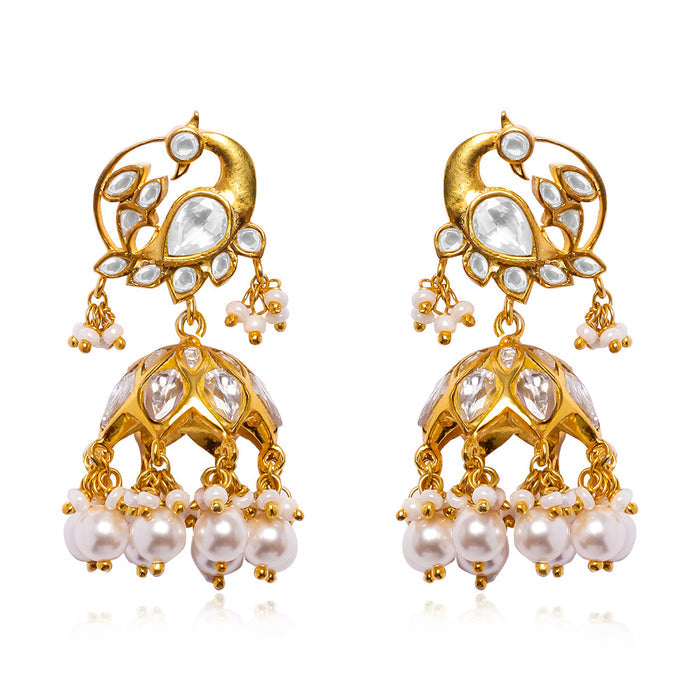 Silver Swan Jhumka With Polki's