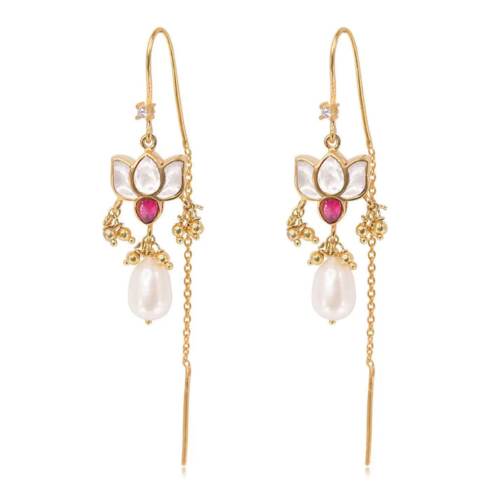 Silver White Lotus Sui Dhaga Earring