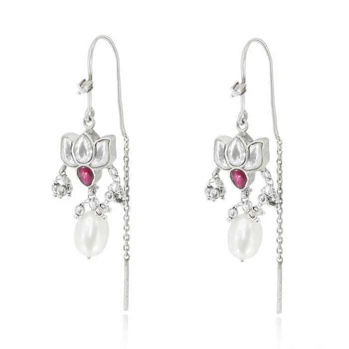 Silver White Lotus Sui Dhaga Earring