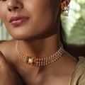 Silver White pearl choker with star pattern