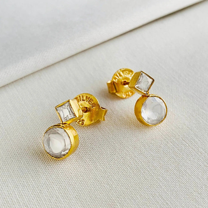 Silver White Stone Earrings