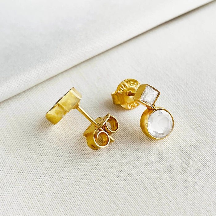 Silver White Stone Earrings