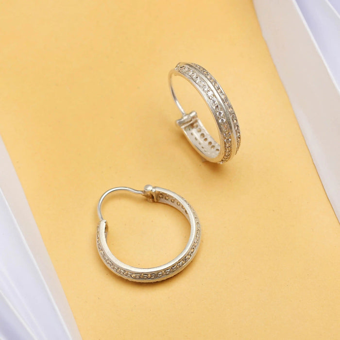 Silver Zircon Hoop Earring