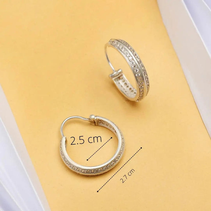 Silver Zircon Hoop Earring