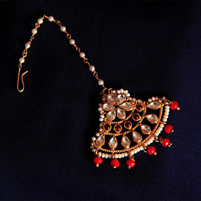 Sparkling Kundan Gold Plated Silver Maangtikka