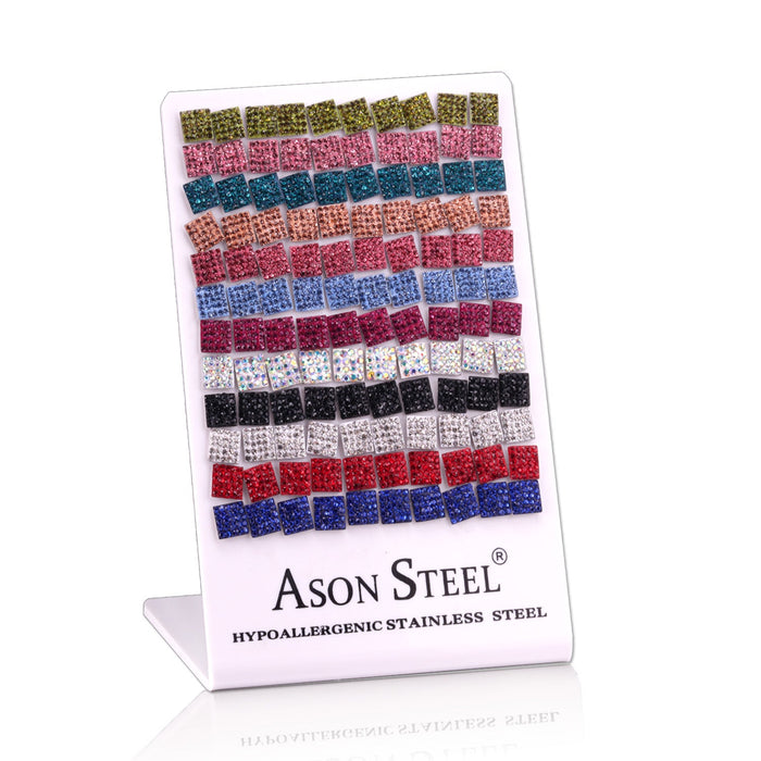Steel Square Clay Dipped Multi-Color Mixed Stud Earrings asonjewelry