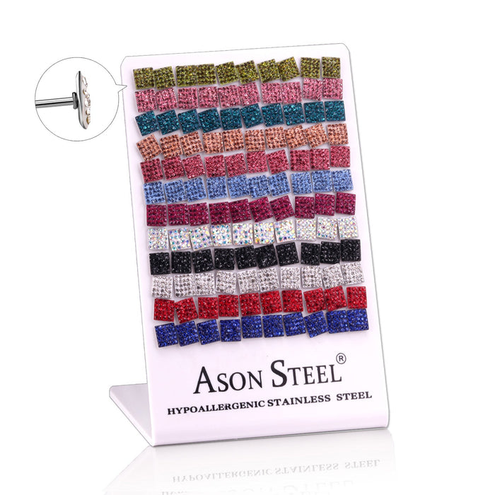 Steel Square Clay Dipped Multi-Color Mixed Stud Earrings asonjewelry