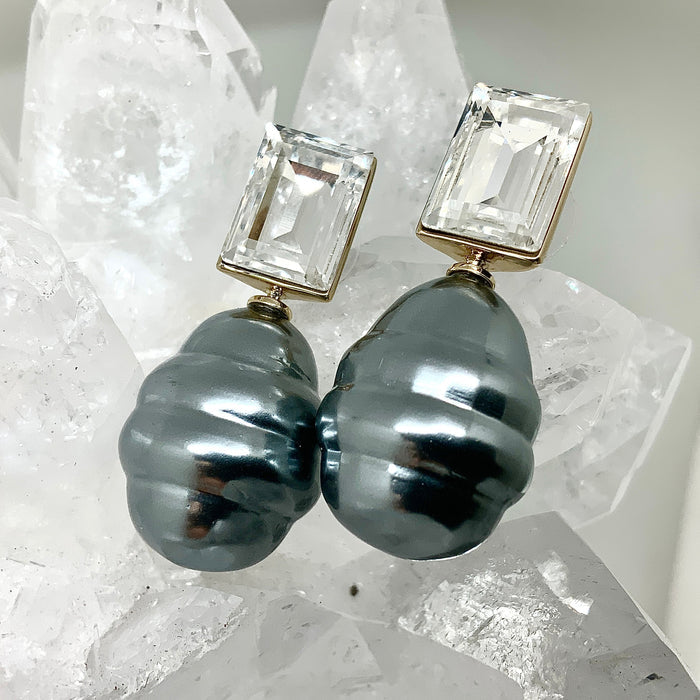 Step Cut Pearl Earrings