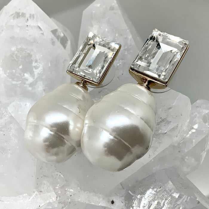Step Cut Pearl Earrings