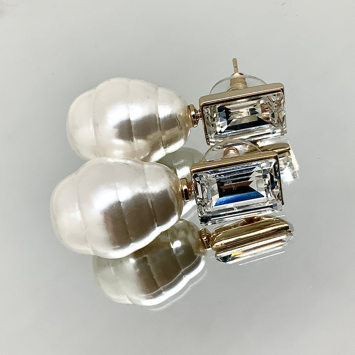 Step Cut Pearl Earrings