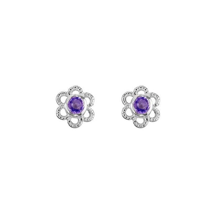 Sterling Silver Amethyst Flower Studs