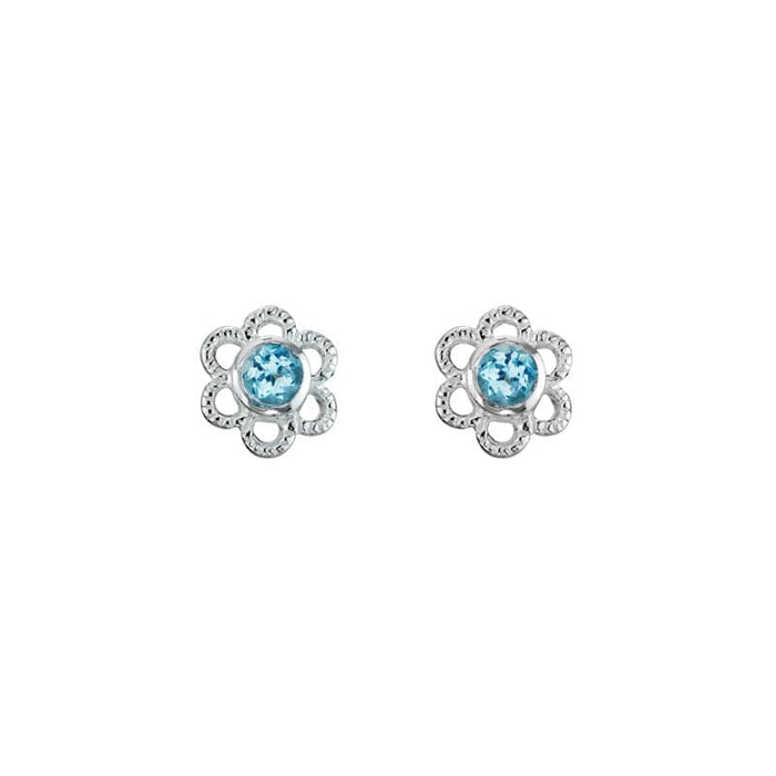 Sterling Silver Blue Topaz Flower Studs