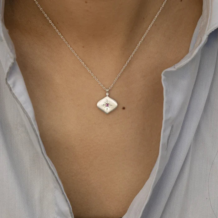 Sterling Silver North Star Pink Sapphire Pendant