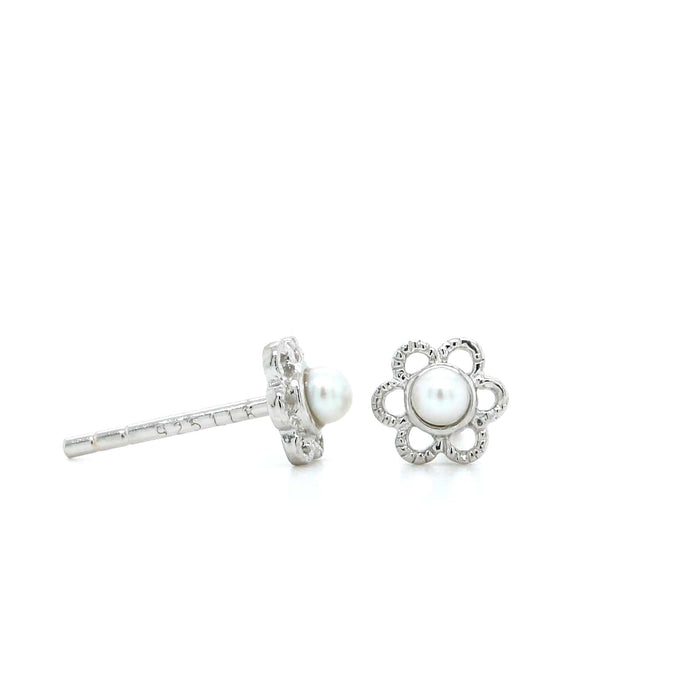 Sterling Silver Pearl Flower Studs