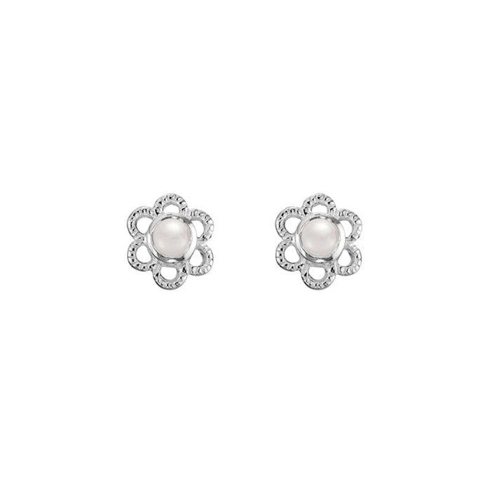 Sterling Silver Pearl Flower Studs