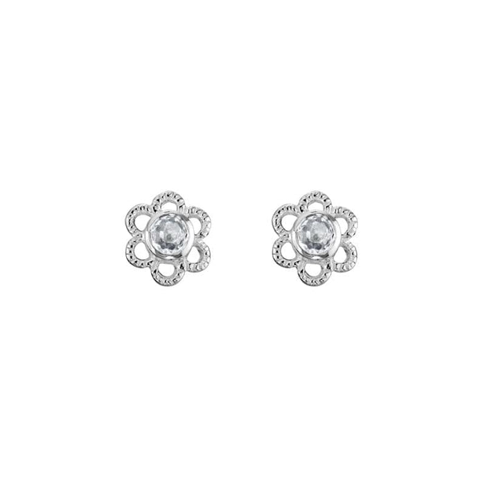 Sterling Silver White Topaz Flower Studs