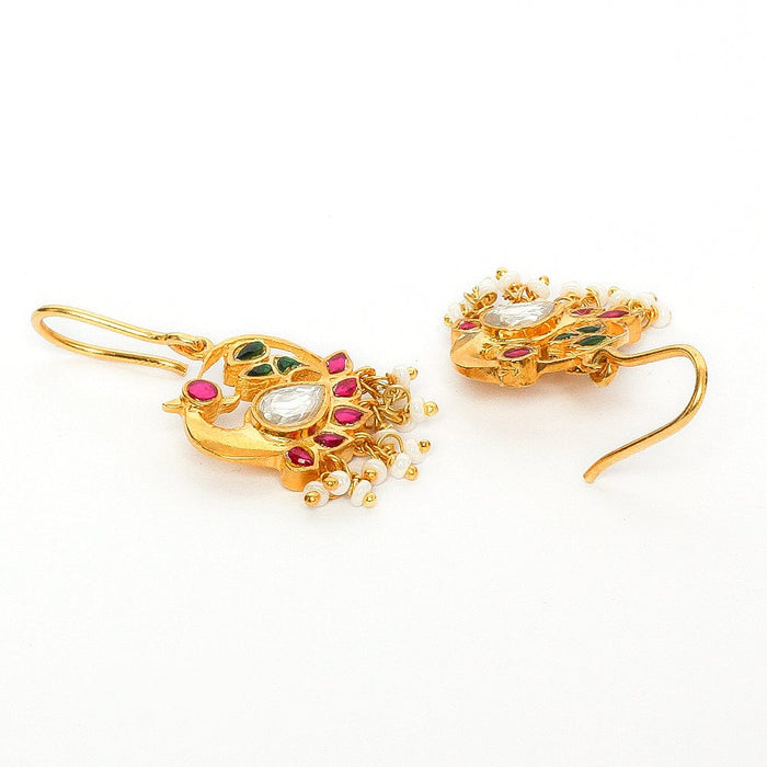 Swan Motif Kundan Dangling Earrings In 92.5 Sterling Silver