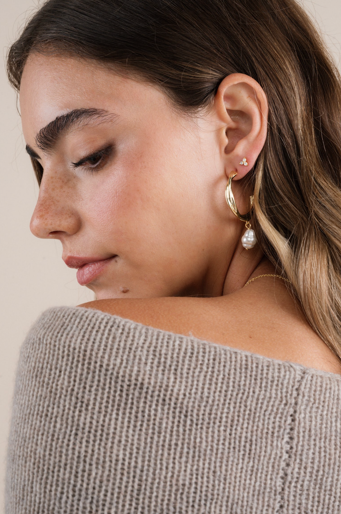 trio cluster gold earrings