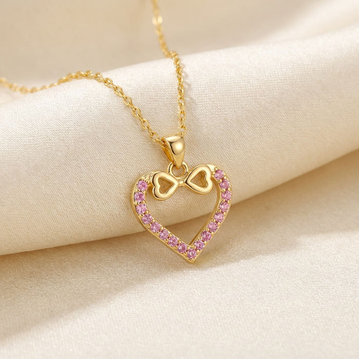 Unniyarcha 925 Pure Silver Dual Heart Pink Necklace