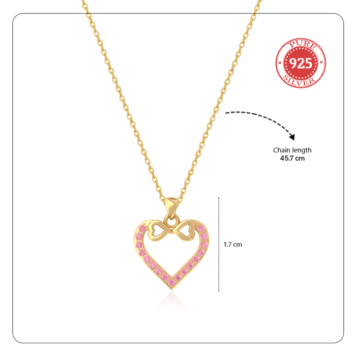 Unniyarcha 925 Pure Silver Dual Heart Pink Necklace