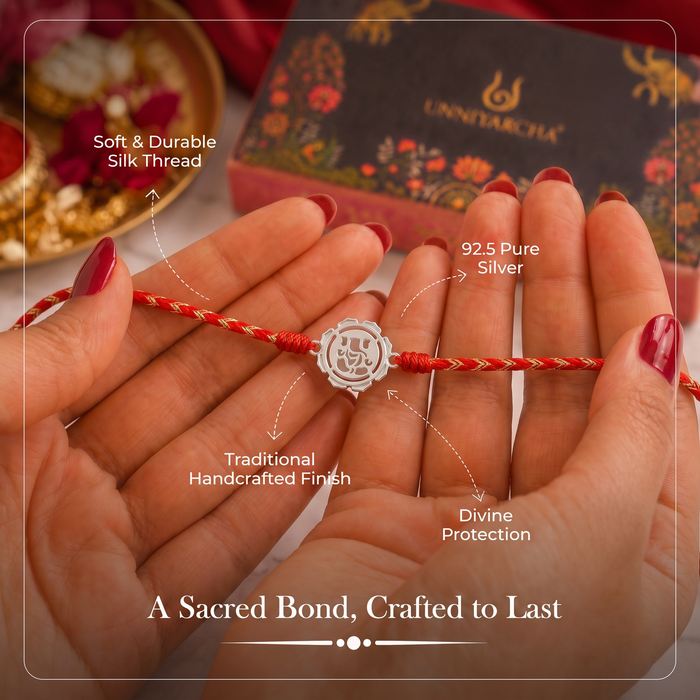 Unniyarcha 92.5 Pure Silver Ganesha Rakhi with Chandan Tilak set