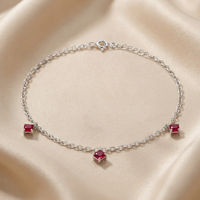 Unniyarcha 925 Pure Silver Red Zircon Anklet