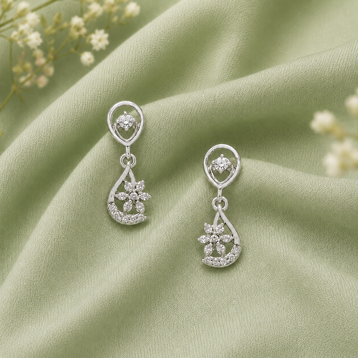 Unniyarcha 925 Pure Silver White Drop Floral Earrings