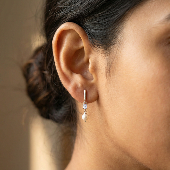 Unniyarcha 925 Pure Silver White Zircon Pearl Earrings