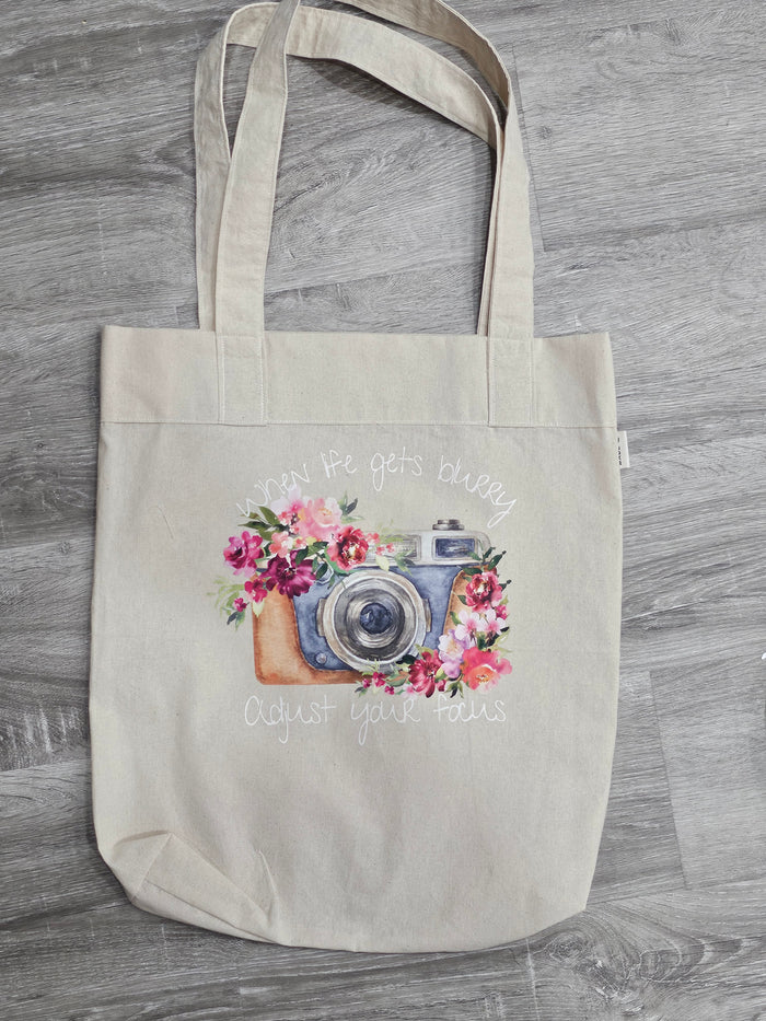When life gets blurry, adjust your focus. Eco-friendly Handmade Tote bag