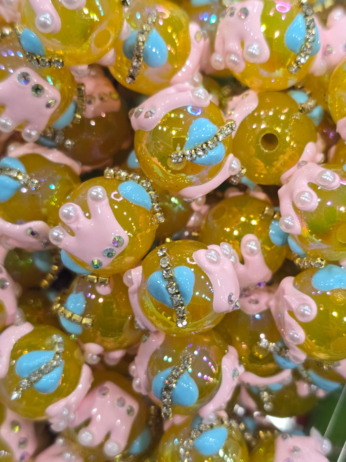 Yellow crown Hand Painted beads 16mm