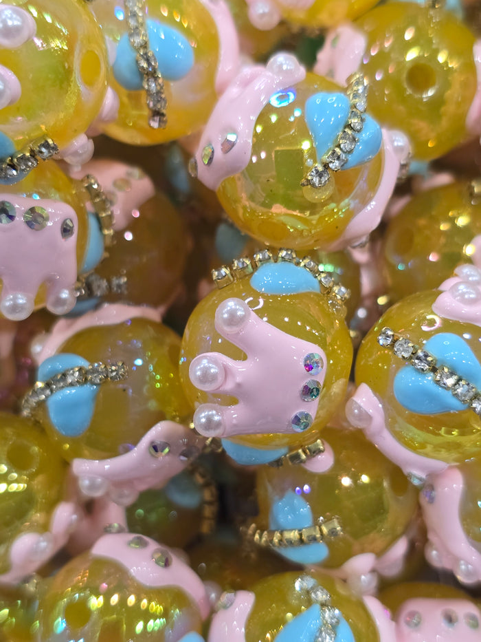 Yellow crown Hand Painted beads 16mm